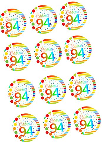 CakeSupplyShop Item#RE-095 Happy 94th Birthday 2inch Rainbow Edible Cupcake / Cookie Frosting Image Toppers -12ct - Thumbnail 3