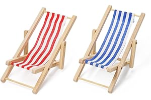 Odoria 1/12 Scale Miniature Beach Chair Lawn Chair 2Pcs Dollhouse Furniture Accessories, Red and Blue