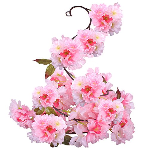 GTidea Silk Plants Direct Artificial Cherry Blossom Hanging Vine Spray Arrangements Faux Garland Fake Wreath Home Garden Yard Fence Party Wedding Decor Pink