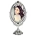 KINGFOM Antique Two Sided Swivel Oval Desktop Vanity Makeup Mirror with Embossed Roses and Mounted Beads for Home, Jewelry or Watches Cosmetics Showcase (Antique Pewter, Standard)