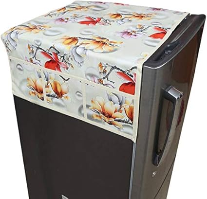 Kuber Industries Flower Design PVC Fridge Top Cover -Cream