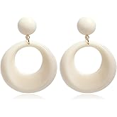 70s White Acrylic Hollow Large Hoop Earrings Solid Color Dangle Earrings Simple Vintage Earrings Jewelry Gift for Women