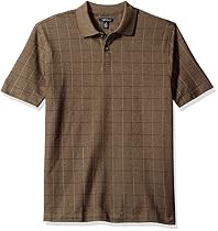 Van Heusen Men's Short Sleeve Printed Windowpane Polo Shirt, Brown Slate Black, Small