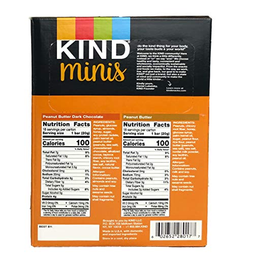 Kind Bar Minis Variety Pack, Peanut Butter Dark Chocolate and Peanut Butter, 36 Count, Gluten