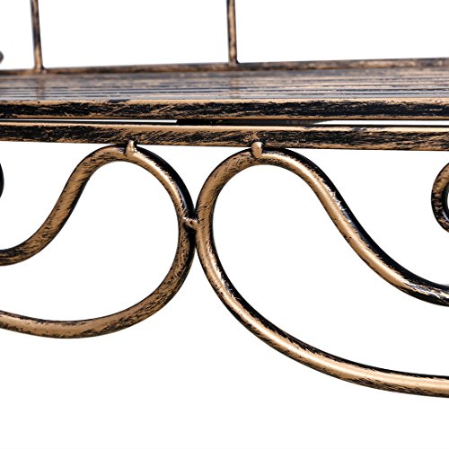 Gartenbank Metall Sitzbank mit Rückenlehne & Armlehne Eisenbank für 2-3 Sitzer Ruhebank Retro-Stil Bank für Garten Park Balkon (Bronze) – Bild 7