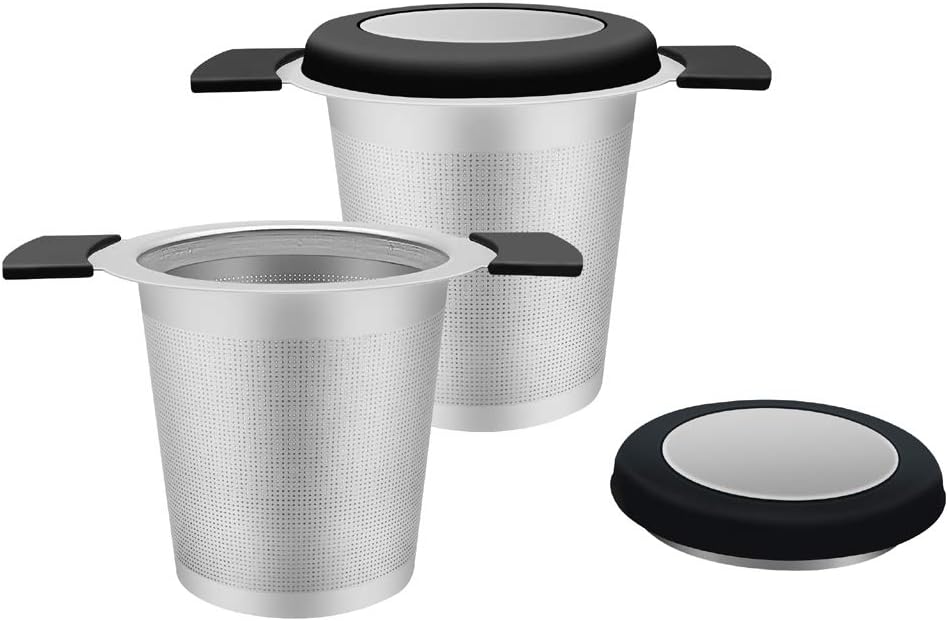 CHuangQi (Pack of 2) 18/8 Stainless Steel Fine Mesh Tea Infuser with Double Handles, Brewing Loose Leaf Tea Strainer, Fits Standard Cups Mugs Teapots