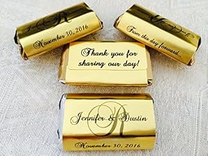 Image of 180 GOLD FOIL Monogram Wedding Candy wrappers/stickers/labels for your HERSHEY MINIATURES chocolate bars (Personalized Favors) for any Party or Event by The Camera Depot