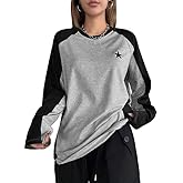 SHENHE Women's Color Block Crew Neck Star Graphic Raglan Shirt Loose Long Sleeve Tee Top