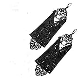 Pinkmerry Short Beading Sequins Black Lace Fingless Gloves for Women's (FBA)