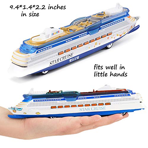 CORPER TOYS Ship Toy Die Cast Metal Cruise Ship Model Ocean Liner Boat Pull Back Toy for Kids with Flashing LED Lights and Sounds