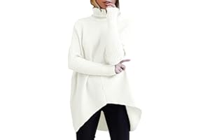 ANRABESS Womens Turtleneck Oversized Sweater 2023 Long Batwing Sleeve Asymmetric Hem Casual Knit Pullover Tunic Sweater