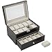 Zeeshy 20- slot Watch Box Black Pu Leather Diaplay Case Organizer Glass Top Drawer with Key Lock