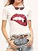 ROMWE Women's Summer Short Sleeve Sequin Lip Print T Shirts Tops White S