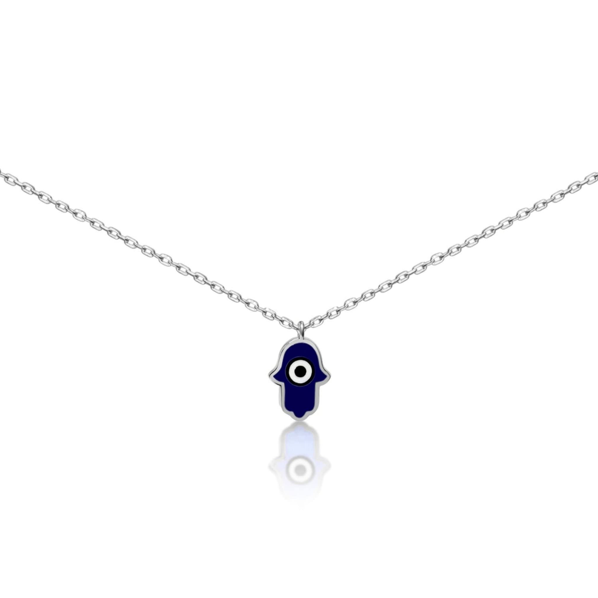 MYSTIC JEWELS By Dalia 925 Sterling Silver Hamsa (Hand of Fatima) Enamel Evil Eye Necklace Gift, 1 x 0,7 cm, Enamelled,