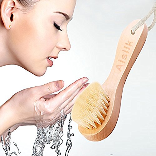 Aisilk Wooden Facial Cleansing Brush Natural Bristles Wood Handle Wash