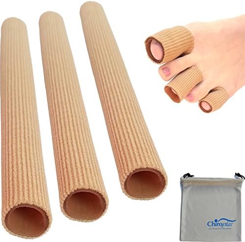 Chiroplax Toe Tubes Sleeves Protectors Cushions Fabric & Gel Lining Finger Toe Separator Tubing for Bunion Hammer Toe Callus Corn Blister (3 Pack, Medium)