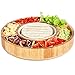 Rotating Appetizer Serving Platter - Taco Tray with Detachable Ceramic Dish - Lazy Susan Сhip and Dip Relish Dish - Bamboo Wood