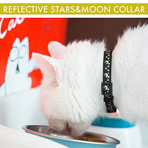 Cat Collar Stars and Moon, 6-Pack, Reflective with Bell, Solid & Safe Collars for Cats, Nylon, Kitty Collars, Pet Collar, Breakaway Cat Collar, Free Replacement