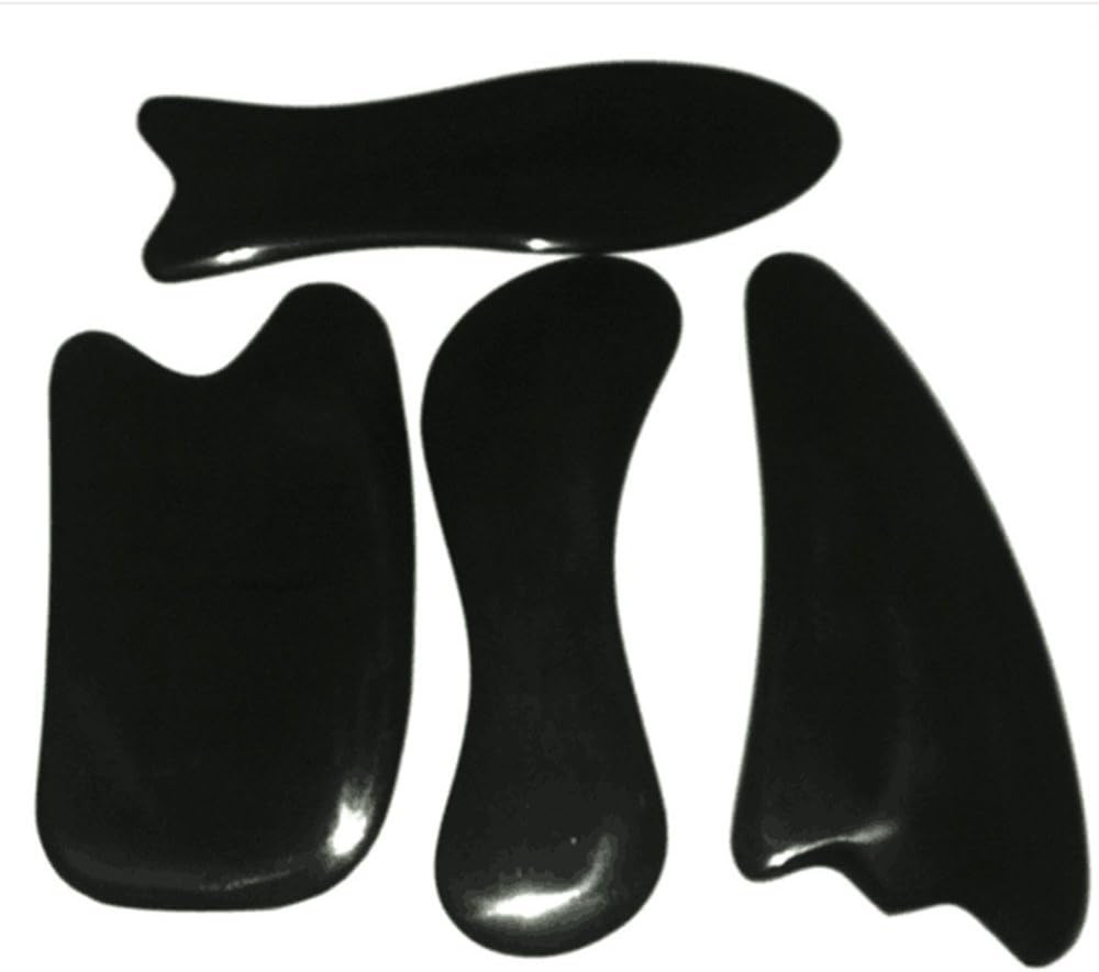 4 Pack Hand Made Buffalo Horn Gua Sha Board,Gua Sha Scraping Massage Tool for SPA Acupuncture Therapy Trigger Point Treatment on Face Back Arm-Reduce Neck and Muscle Pain wtih a red Gift Bag