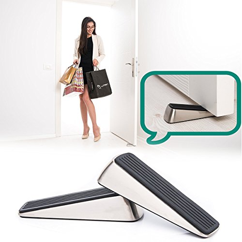 Door Stopper,WERTIOO Door Stops Premium Quality Zinc & Rubber Non-Rust Heavy Duty Wedge that Hugs Doors Tightly and Doesn’t Budge+2 pcs Corner Guards