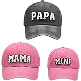 BAOZOON 3 Pcs Parent-Child Baseball Hats Mama Papa Mini Daughter Son Baby Family Hat Retro Adjustable Snap Cap Matching Gift