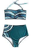 Cupshe Fashion Women's Hot Seascape Painting Halter Bikini Set Beach Swimwear Bathing Suit (M)