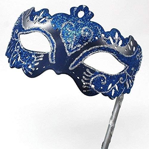 LADIES SPARKLING BLUE & SILVER RIALTO VENETIAN MASQUERADE CARNIVAL PARTY EYE HAND HELD MASK ON A STICK - Image 4