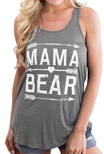 Pofachawis Mama Bear Tank Top Ladies Present Mothers Day New Mommy Gift Grey S