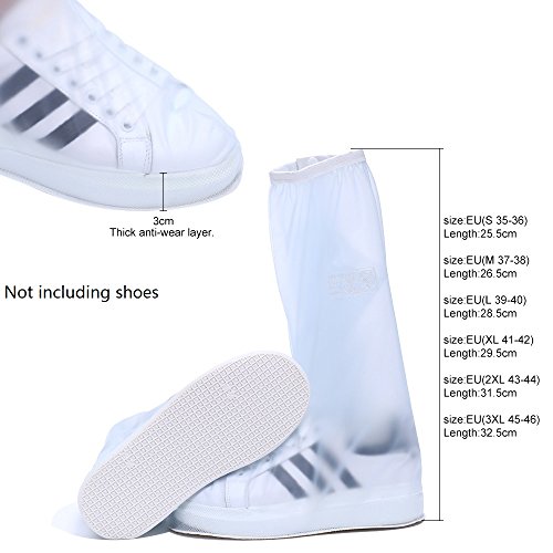 Soumit Reusable Double Sealed Dust-proof Windproof Wear-resistant Zippered Closure Protection Flat Shoes White High Covers for Rainy Day XXL (31.5cm)