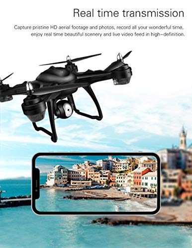 Pro-Drones-with-Camera-for-AdultsWenjuan-RC-Quadcopter-with-Dual-GPS1080P-Live-VideoGPS-Return-HomePowerful-Brushless-MotorsTwo-BatteriesFollow-MeWaypointHeadless-ModeStorage-Bag-Black