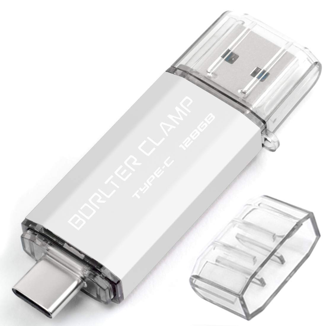 BorlterClamp 128GB Type C USB 3.0 Dual Port Flash Drive USB C OTG Memory Stick for Android Smartphones Samsung Galaxy S9/S8/Note9, LG, Tablets & Computer (Silver)