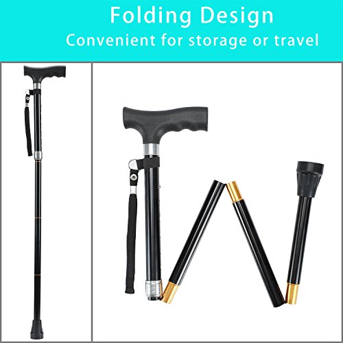 Folding Cane by Saymeto, Lightweight Walking Cane for Men and Women, Adjustable Walking Stick Mobility Aid, Comfortable Handles, Black