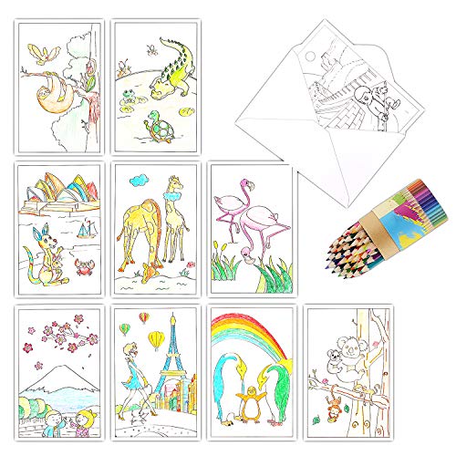 Blank Note Cards with Envelopes, 36 Coloring Greeting Cards for Kids and Adults to DIY Personalized Birthday Cards, Thank You Cards, Bulk Box Set, 4 x 6 Inches, Postcard Style, Funtopia - Thumbnail 5