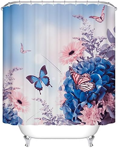 Amazon Com Ormis Blue Hydrangeas And Butterfly Pattern Shower