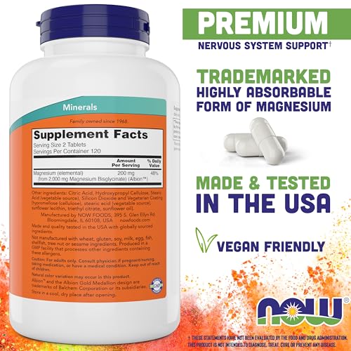 Now Foods Magnesium Glycinate, 240 Tablets - Supports Healthy Muscle and Nerve Functions - Non-GMO