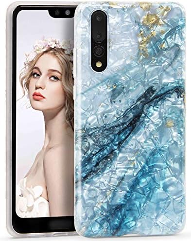 CIUTEK For Huawei P20 Pro Case, P20 Pro Case Shiny Blue Shell Glitter Marble Slim Anti-Scratch Shockproof Cover Flexible Clear TPU Bumper Funky Soft Case for Huawei P20 Pro (6.1 inch)