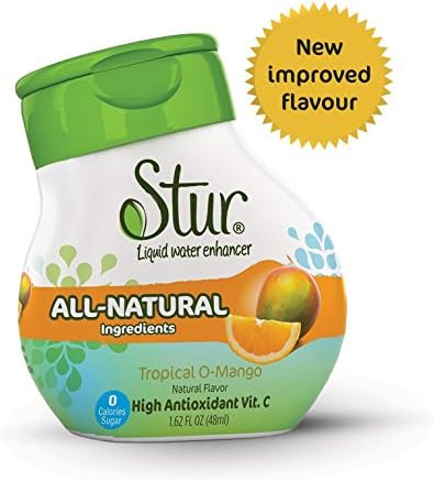 Stur® Tropical Orange Mango Flavour (Single bottle - 24 Servings - makes 5+ litres of drink). Bored of the same old orange squash? - Refreshing blend of oranges, clementines & mangos. High Vitamin C. All Natural Stevia Water Enhancer. No-added Sugar. Zero Sugar. Zero Calories. Great support to weight-loss. Helps to stay hydrated during Sports and Fitness. Perfect for tap, bottled still, sparkling water or Sodastream.