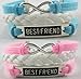 2pcs Vintage Silver Infinity Charm Bangle Blue Bright-pink Suede Best Friend Bracelet