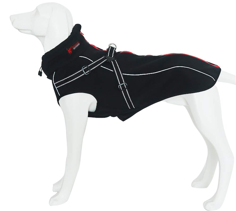 Morezi Waterproof Jacket for Dogs, Stand-up Collar, Shoulder Strap and Reflective Belt, Suitable for Medium and Medium Dogs, Black-L