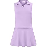 Kids Girls Tennis Golf Dress Outfit Sleeveless Dress with Pockets Athletic Skorts and Polo Tank Top Sets