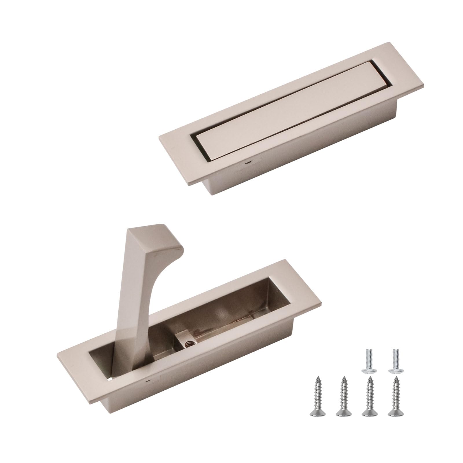 UFURMATE Flush Mount Door Pull, 2PCS Zinc Alloy Pocket Door Handle Nickel Flush Mount Pocket Door Hardware Pocket Door Edge Pull for Closet Pocket (80 * 22mm) — image 1
