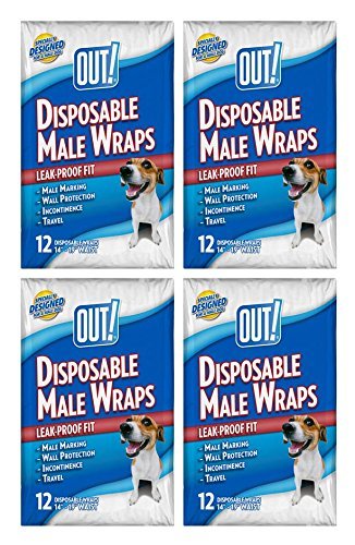 OUT! 12 COUNT DISPOSABLE MALE WRAPS, XS/SMALL – FITS 13 INCH TO 18 INCH – 4 PACKS
