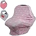 Baby Car Seat and Nursing Cover, with Bandana Drool Bibs & Drawstring Carry Bag, Breathable Stretchy Universal 4 in 1 Multi-Use Infant Carseat Canopy Covers Shopping Cart High Chair Stroller