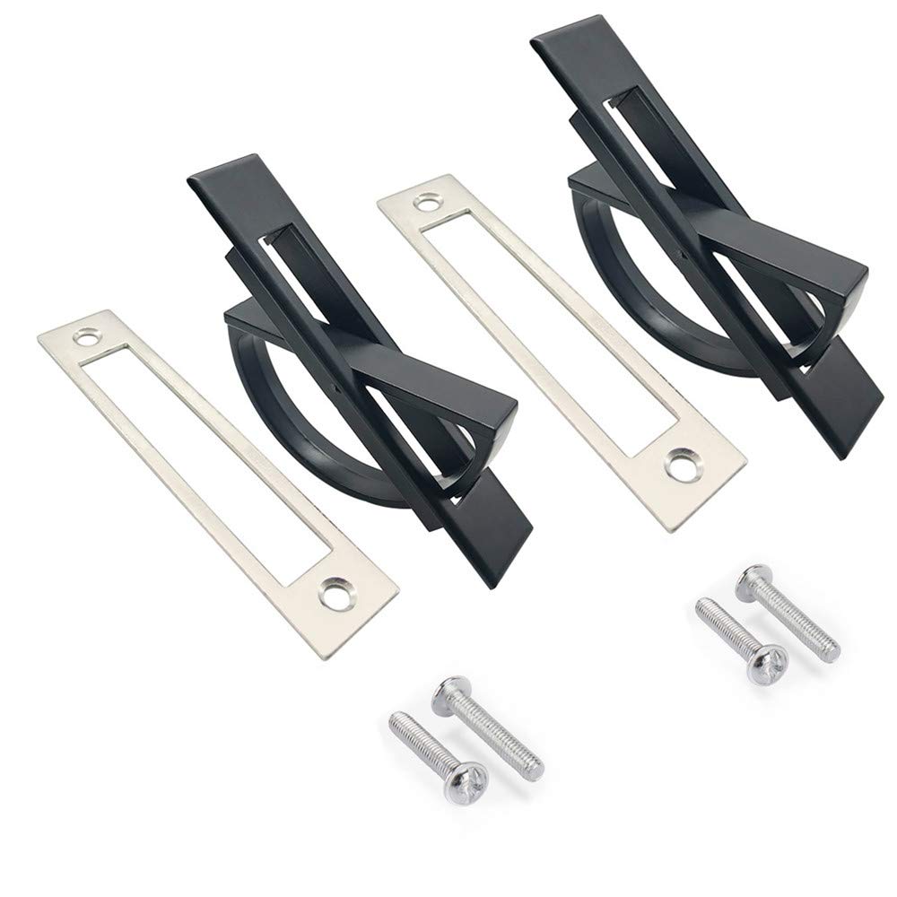 Enertai 2 Pack 180° Rotating Concealed Concealed Zinc Alloy Tatami Handle Hardware Cabinet Cupboard Knob Furniture Recessed Concealed Sliding Door Handle,Black