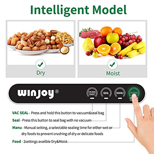Vacuum Sealer Machine, Winjoy Automatic Food Sealer for Food Savers|Starter Kit|Touch Pannel and LCD Display|Dry & Moist Food Modes| Compact Design (Silver) ...