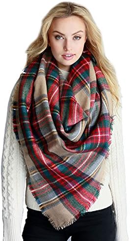 Women's Tartan Scarf Multi Color Plaid Checked Pashmina Overszed Frayers Square Blanket Scarf Wrap Shawl Scarf (Mustard)