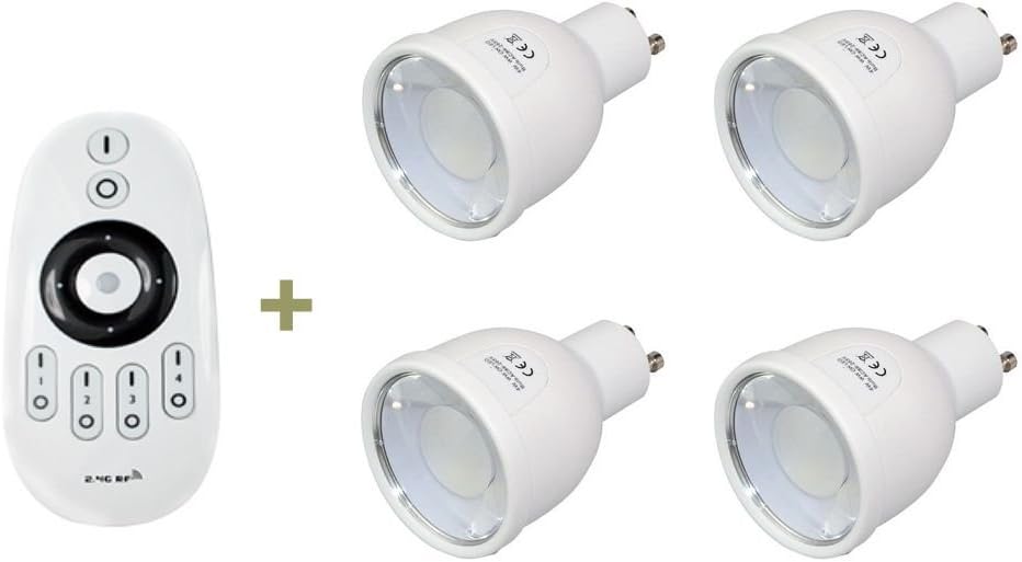 QUAD Pack Wireless Remote Control GU10 Dual White and dimmable LED Spotlight - 4 x LED Bulb and 1 x Remote Control
