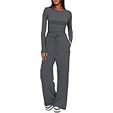 Darong Women's 2 Piece Lounge Sets 2026 Long Sleeve Tops and Wide Leg Pants Set Matching Travel Airport Outfit