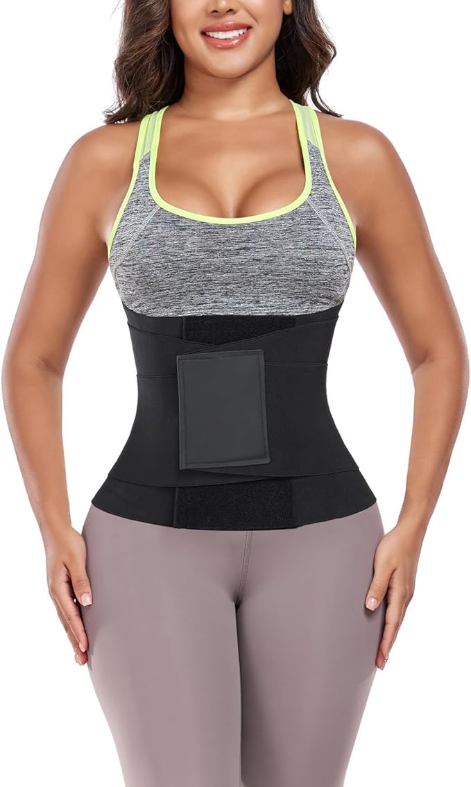 Photo 1 of QEESMEI Waist Trainer for Women Waist Cincher Trimmer Ab Belt Tummy Control Body Shaper with Triple Wrap (Black,Small)