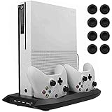 Lictin Xbox One S Vertical Stand Cooling Fan with Dual Charging Station for 2 Xbox One S Controllers + 8 Silicone Thumbs for Xbox One S Controller Black